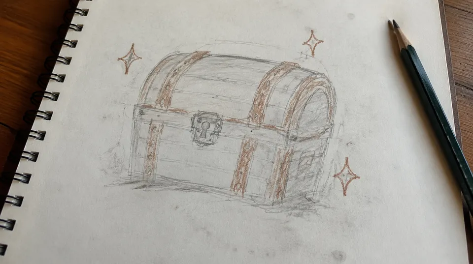 Pencil sketch of Treasure box